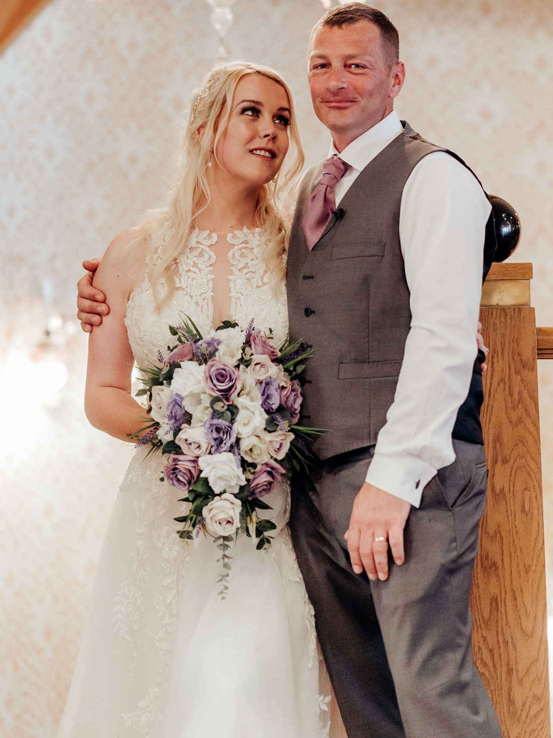 Bride looking at Groom. Grand Hotel, Torquay, Devon.