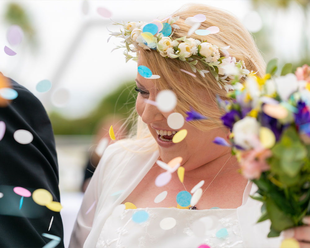 Wedding confetti Cockington, Torquay.